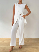 Spring And Summer Leisure Solid Color Split-Vest Pleated Wide Leg Pants Set